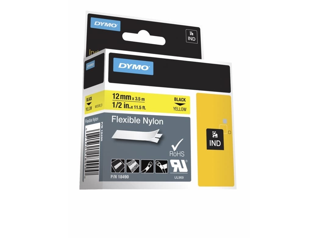 DYMO IND Joustava Nylon, Musta keltaisella, Monivärinen, Nailon, -10 - 80 °C, UL 969, DYMO