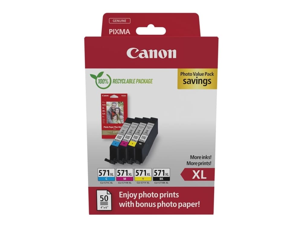 Canon 0332C006, Korkea (XL) värintuotto, musta, Syaani, Magenta, Keltainen, 4 kpl, Valokuva-arvopakkaus