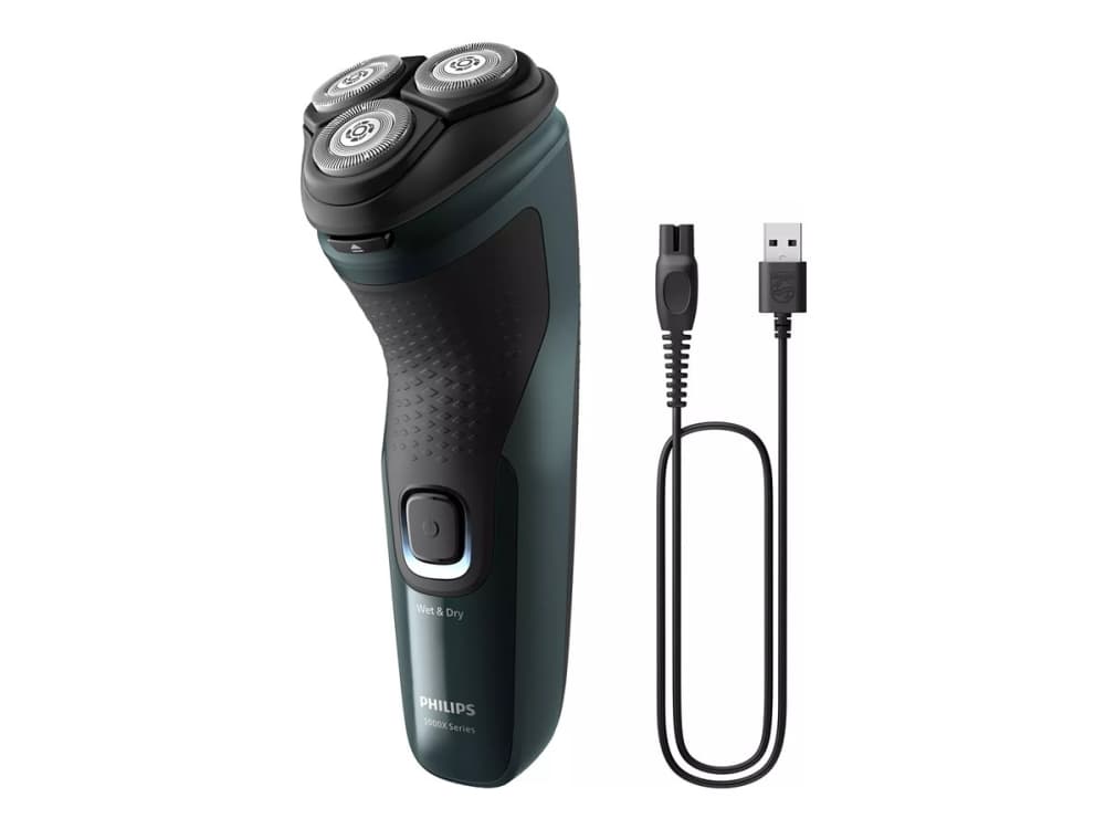 Philips Shaver 3000X Series X3002/00 Elektrisk rakapparat för våt- och torrakning, Roterande rakhuvud, Svart, Grön, Batteri, Nickel-metallhydrid (NiMH), 40 min, 1 h