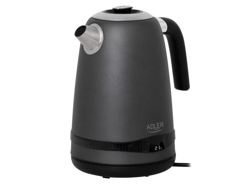 Adler AD 1295G, 1,7 L, 2200 W, Musta, Ruostumaton teräs, Harmaa, Ruostumaton teräs, Säädettävä termostaatti, Veden tason ilmaisin