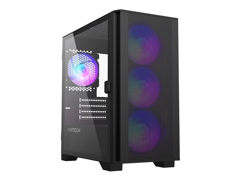 Montech AIR 100 ARGB - Torni - mikro-ATX - sivupaneeli ikkunalla (karkaistu lasi) - ei virtalähdettä (ATX) - musta - USB/ääni