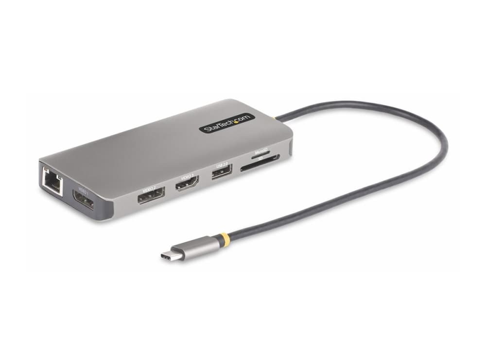 StarTech.com USB-C Triple-Monitor Multiport Adapter, HDMI/DP/Card Reader - telakointiasema - USB-C 3.2 Gen 1 / Thunderbolt 3 / Thunderbolt 4 - HDMI, 2 x DP - 1GbE - 1GbE