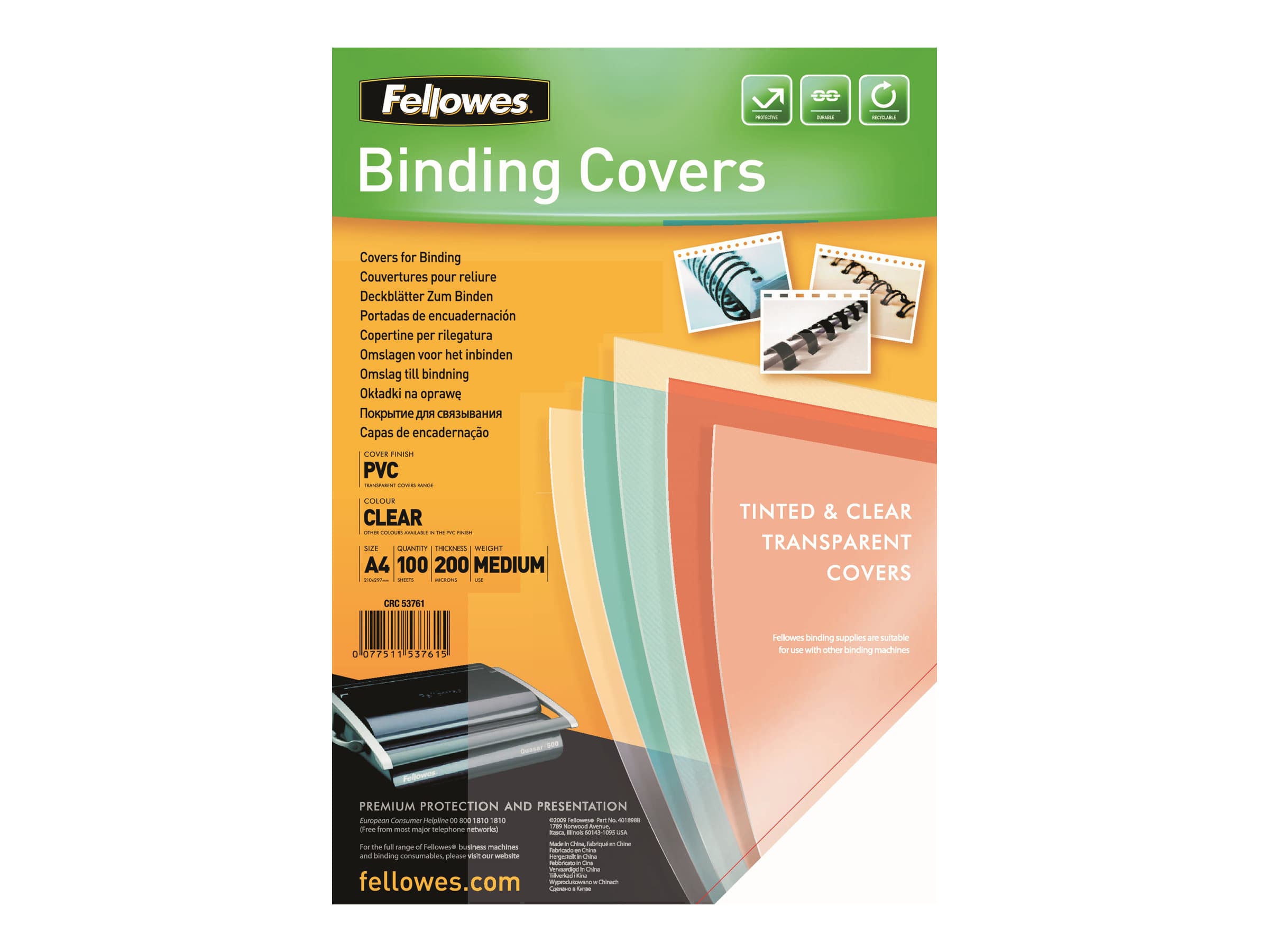 Fellowes - A4 (210 x 297 mm) - 200 micron - selkeä - 100 stk. PVC-sidontalehti - Fellowes Galaxy 500, Galaxy Wire, Pulsar+ 300, Quasar+ 500, Star 150, Star+ 150, Fellowes Galaxy 500, Galaxy Wire, Pulsar+ 300, Quasar+ 500, Star 150, Galaxy Wire, Pulsar+ 300, Quasar+ 500, Star 150