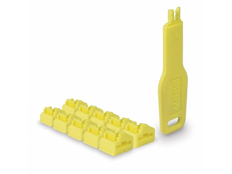 Lindy 47900, Portin lukitsin + avain, RJ-45, Keltainen, Akryylinitriilibutadieenistyreeni (ABS), 10 kpl, Muovipussi