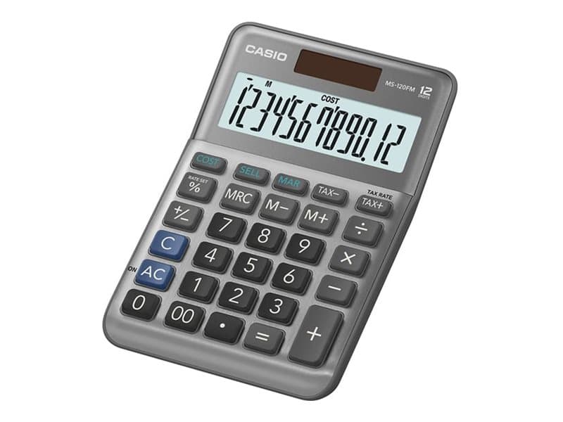 Casio MS-120BM, Työpöytä, Perus, 12 lukua, 1 linjat, Akku/Aurinko, Harmaa