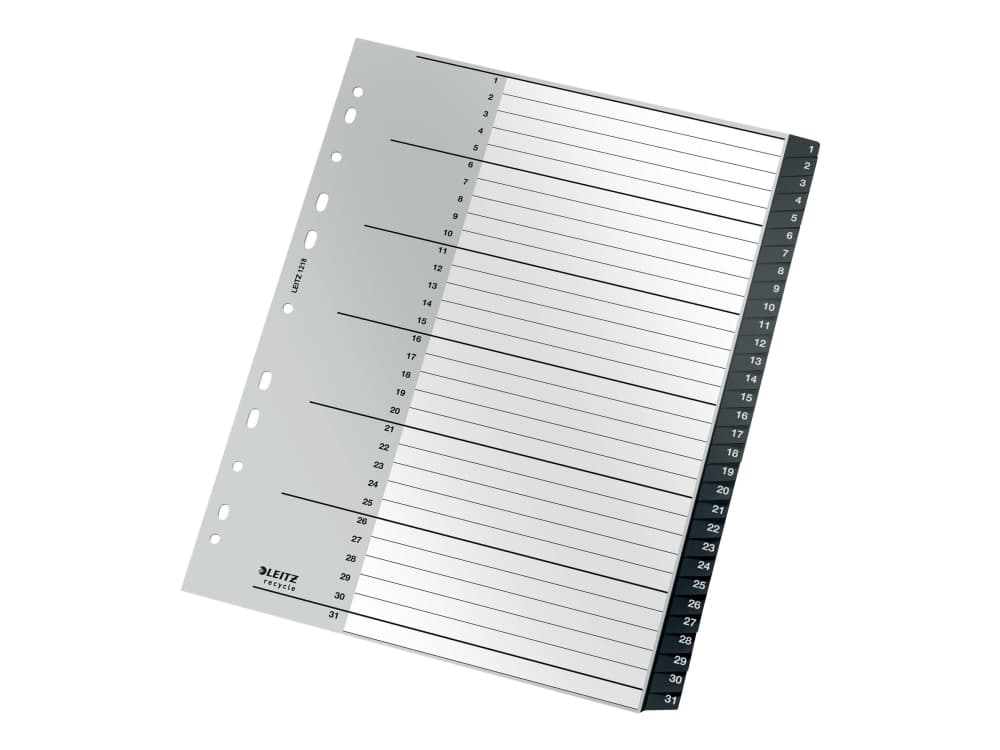 Leitz 12180000, Numeroitu välilehtihakemisto, Polypropeeni (PP), Musta, Valkoinen, Muotokuva, A4, 160 g/m²