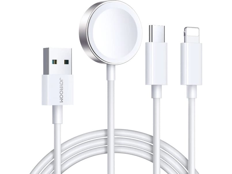Joyroom USB-kaapeli 3-in-1 Joyroom-kaapeli S-IW008 USB-A / magneettinen laturi, USB-C, Lightning 1.2m valkoinen