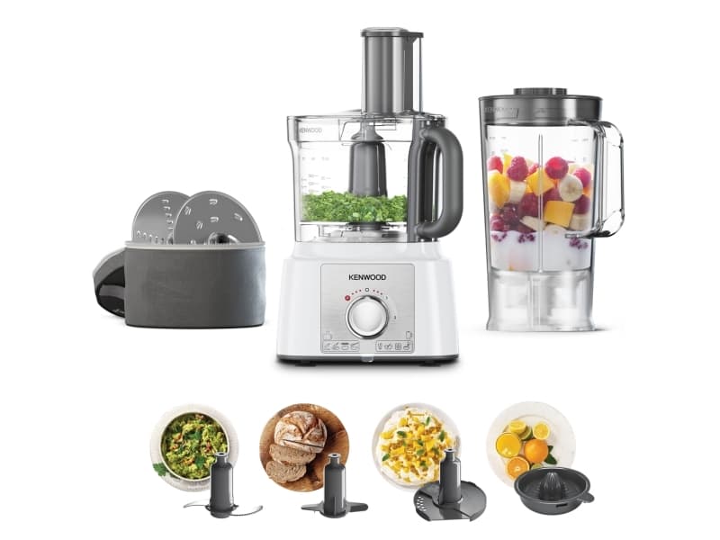 Kenwood MultiPro Express, 3 L, Ruostumaton teräs, Valkoinen, Rotaatio, 1,5 L, 1,5 L, 2 levyt