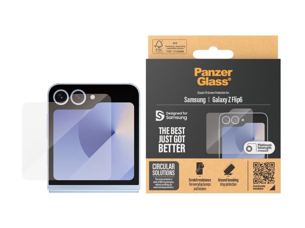 PanzerGlass ® Screen Protector Samsung Galaxy Z Flip7 FE | Flip6 | Classic Fit, Samsung, Samsung - Galaxy Z Flip6, Samsung - Galaxy Z Flip7 FE, Asennus kuivana, Naarmuuntumisenkestävä, Iskunkestävä, Läpinäkyvä, 1 kpl