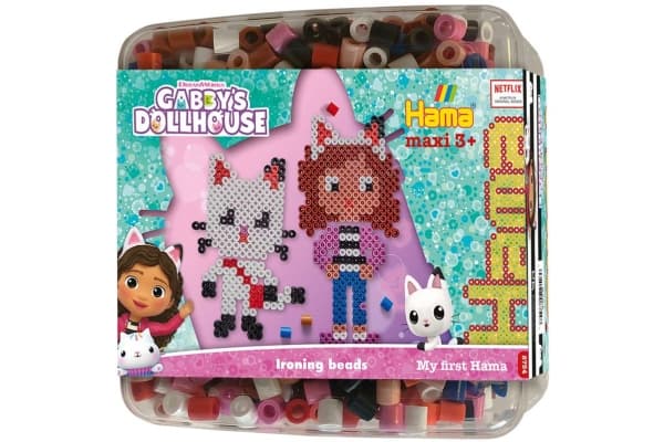 Hama iron-on helmiä maxi + tappitaulu Gabbys Dollhouse, laatikon halkaisija iron-on helmiä maxi: 10.0 mm, sis. tappitaulun - 1 kpl (00008754)