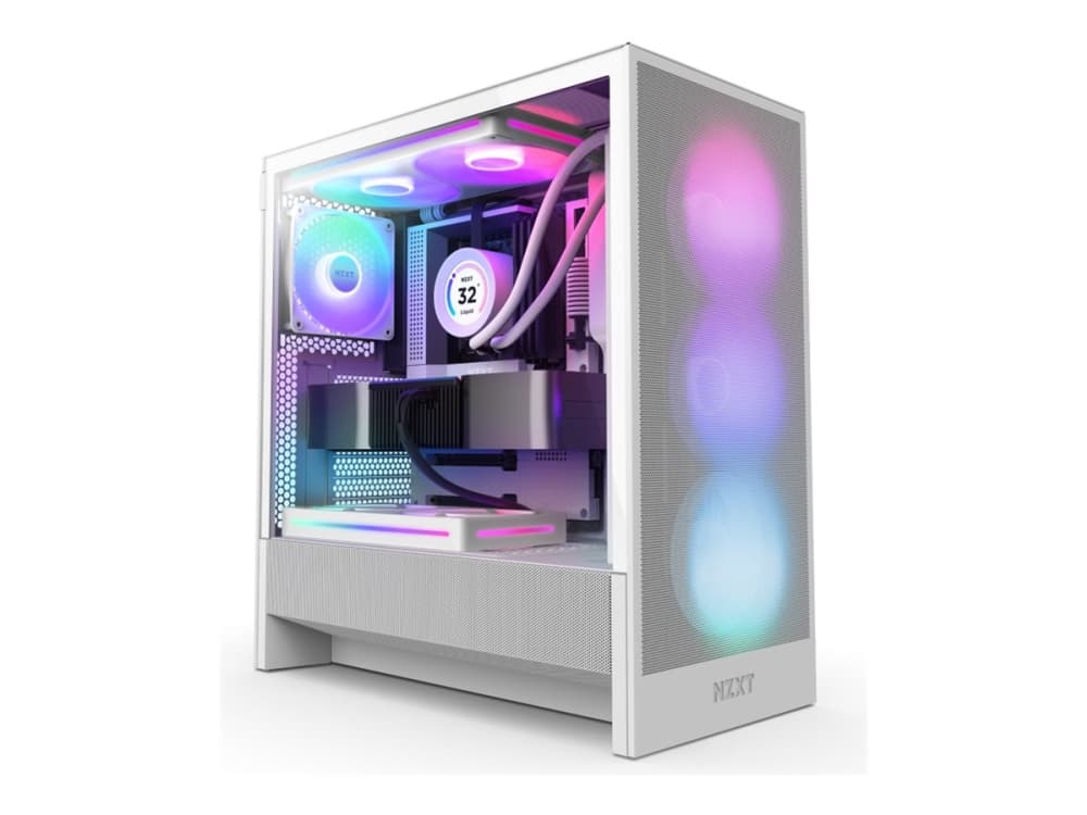 NZXT H5 Flow RGB, Midi Tower, PC, Valkoinen, ATX, EATX, mikro ATX, Micro-ITX, SGCC, Karkaistu lasi, Pelaaminen