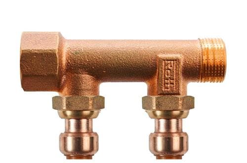 Roth fordelerrør 2 afgreninger x 15 mm indstik Euro-red