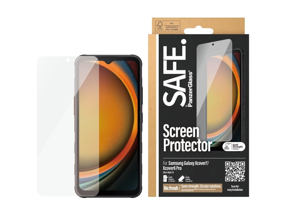 PanzerGlass SAFE. by ® Näytönsuoja Samsung Galaxy Xcover7 | Xcover6 Pro | Ultra-Wide Fit, Samsung, Samsung, Samsung - Xcover 7, Samsung - Galaxy Xcover6 pro, Kuiva-asennus, Naarmuuntumaton, Iskunkestävä, Läpinäkyvä, 1 kpl