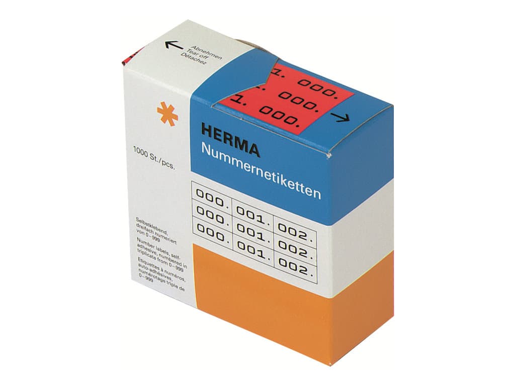 HERMA - Musta, punainen - 10 x 22 mm 3000 tarraa (1000 arkkia x 3) itseliimautuvat numerotarrat