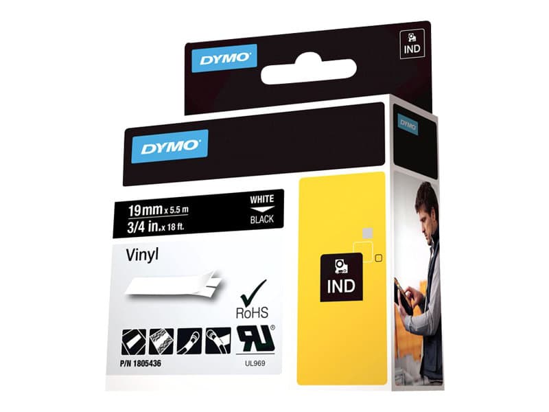 DYMO IND vinyyli, Valkoinen mustalla, Monivärinen, Vinyyli, -40 - 80 °C, UL 969, DYMO