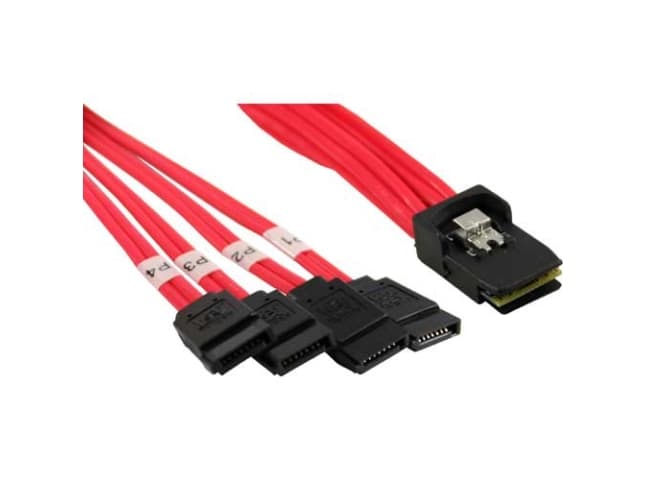 InLine 27610, 0,75 m, Mini SAS SFF-8087 male, 4xSATA, Uros/uros, Punainen, 56 g