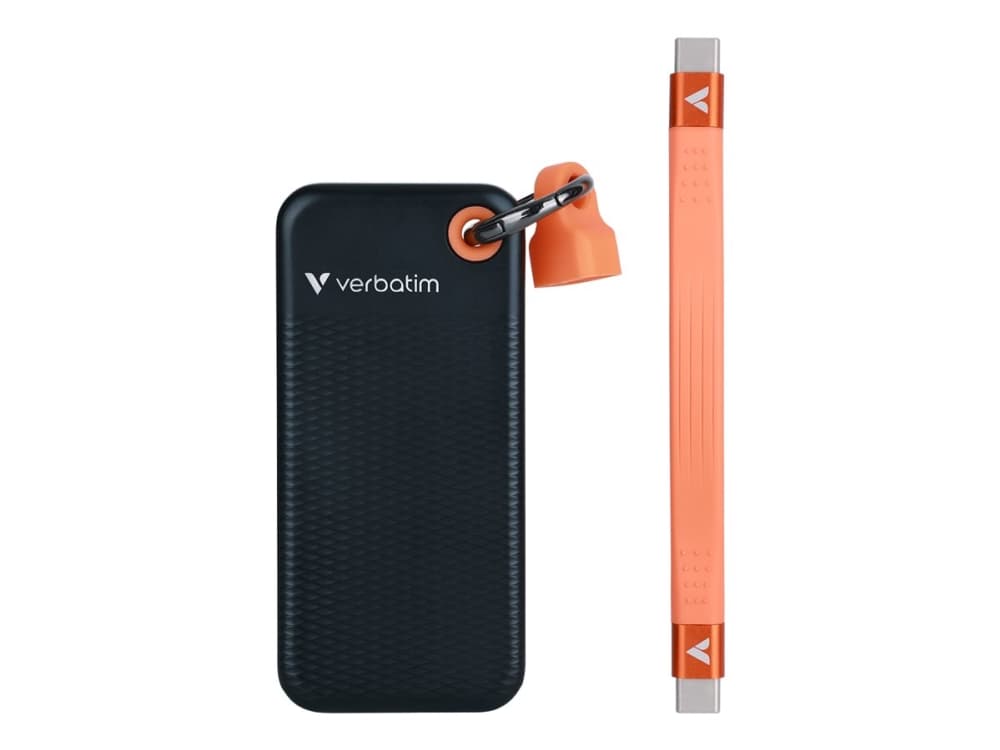 Verbatim Pocket SSD, 2 TB, USB Type-C, 3.2 Gen 2 (3.1 Gen 2), 1000 MB/s, 10 Gbit/s, musta, Oranssi