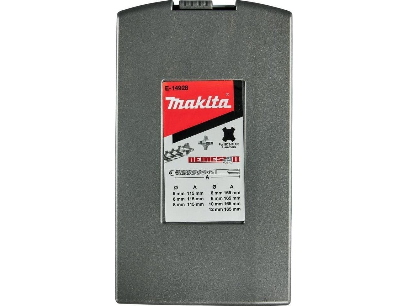 Porakone Makita E-14928 SDS-PLUS porakoneet NEMESIS 2, 7 kpl sarja (5x115, 6x115,6x165, 8x1158x165 10x165,12x160MM)