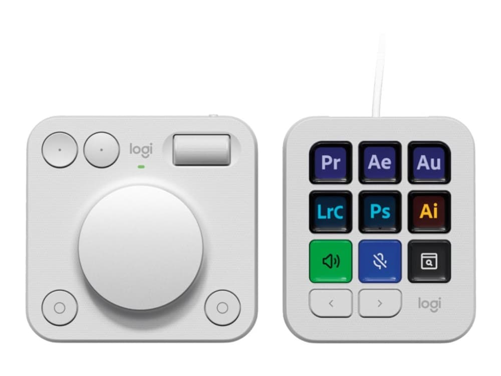Logitech Master Series MX Creative Console - Näppäimistö ja valintanäppäimistö - taustavalaistu - USB-C - vaaleanharmaa