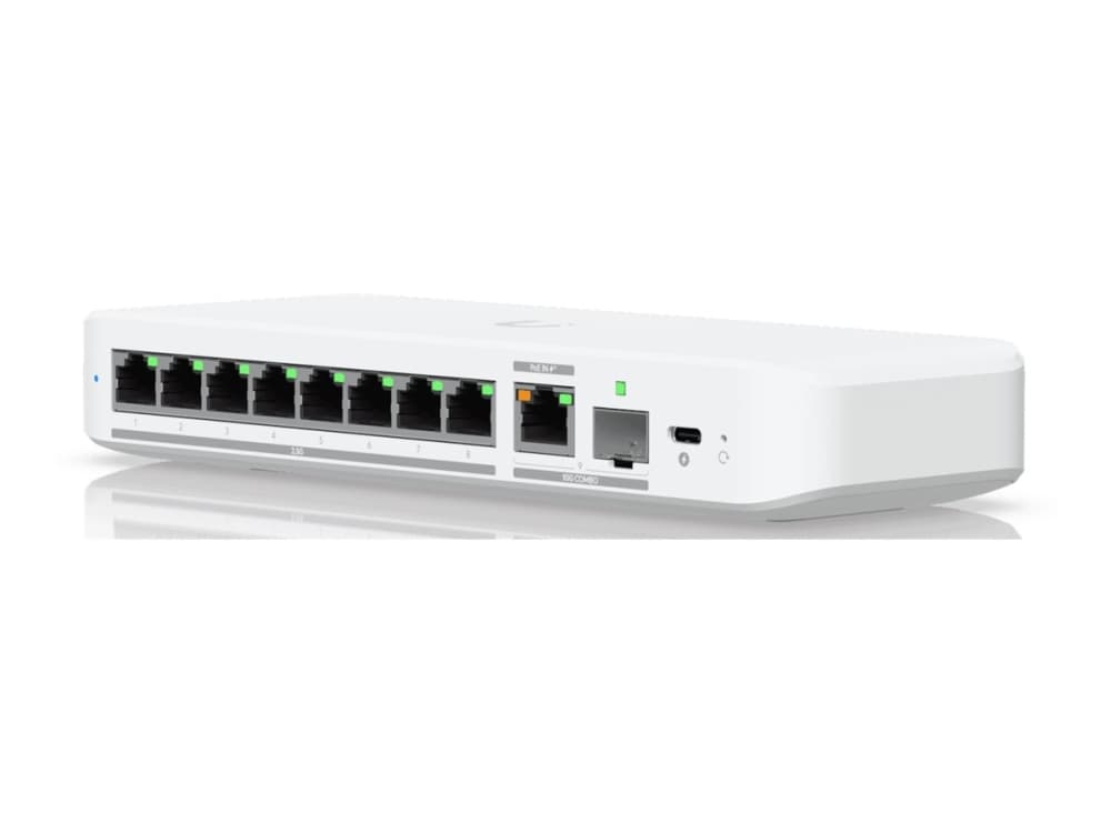 Ubiquiti UniFi Flex 2.5G - Kytkin - Hallinnoitu - 8 x 2.5GBase-T + 1 x 10Gb Ethernet + 1 x 10Gb Ethernet SFP+ - pöytämalli, seinään asennettava, DIN-kiskoon asennettava