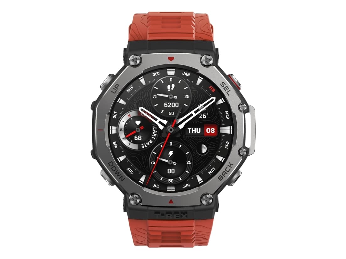Amazfit T-Rex 3 Lava, 3,81 cm (1.5), AMOLED, Kosketusnäyttö, 32 GB, GPS (satelliitti), 68,3 g