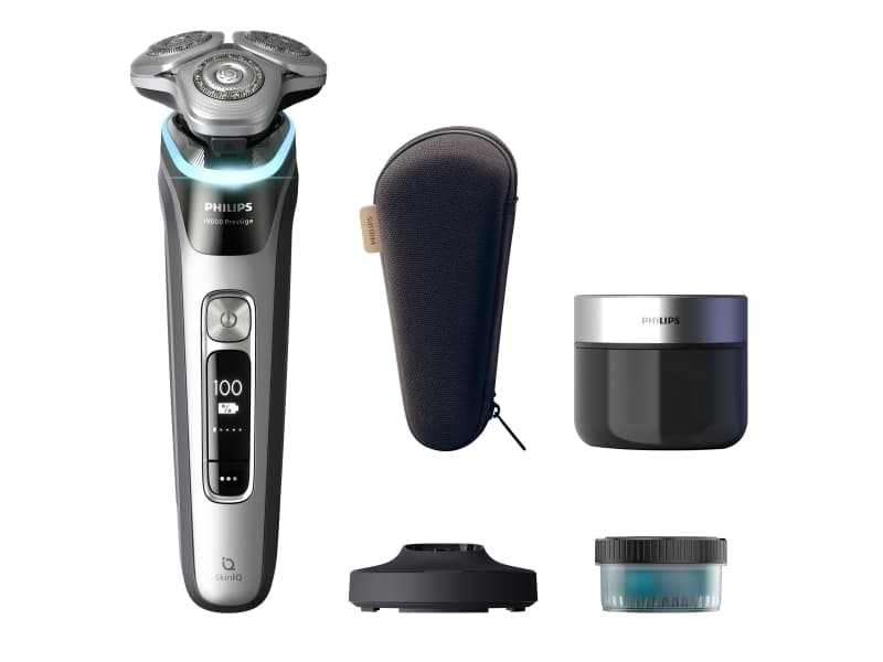 Philips i9000 Prestige XP9204/30 Wet & Dry -sähköparranajokone, jossa SkinIQ, Parranajokone kääntyvällä päällä, Hopea, SkinIQ, Ruostumaton teräs, Android, iOS, Akku