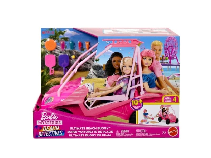 Barbie Mysteries Beach Detectives Ultimate Beach Buggy -auto ja tarvikkeita, 3 vuosi/vuosia, 254 mm, 622 g, Monivärinen