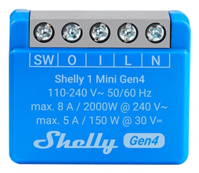 Shelly 1 Mini Gen4 - WiFI & Zigbee rele potentiaalivapaalla kontaktisarjalla (230VAC)