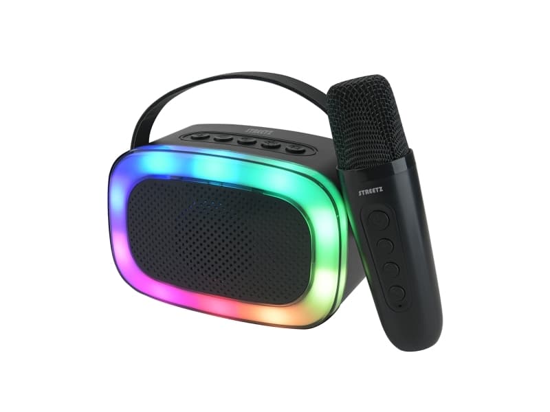Streetz Karaokekaiutin langattomalla mikrofonilla, 5 W, BT 5.3, musta, 5 W, Langaton, 10 m, USB Type-C, Kannettava monokaiutin, musta