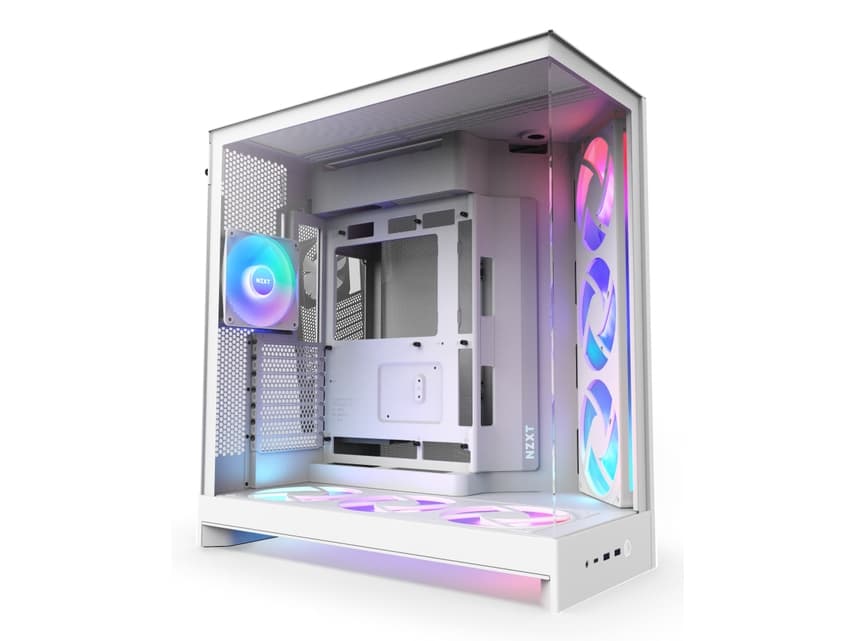 NZXT H9 Flow RGB+, Midi Tower, PC, Valkoinen, ATX, EATX, mikro ATX, Mini-ITX, Verkko, SGCC, Karkaistu lasi, 16,5 cm