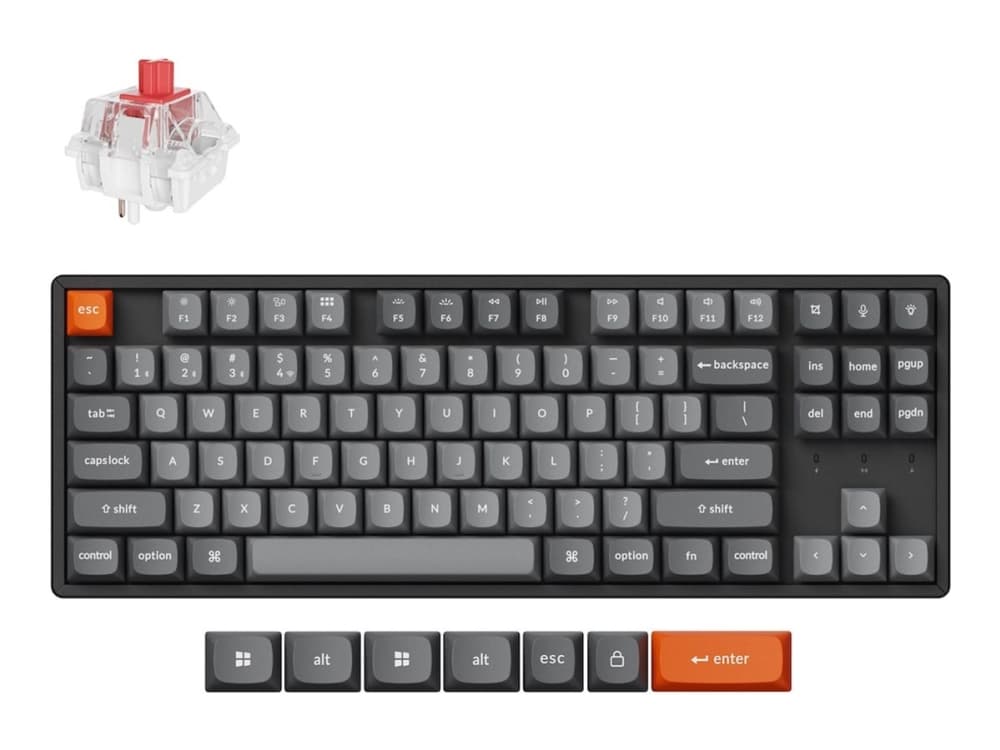 Keychron K8 MAX - Näppäimistö - QMK , mekaaninen - 80% - TKL - taustavalaistu - langaton - USB-C, Bluetooth 5.1, 2.4 GHz - QWERTY - Nordic - näppäinkytkin: Keychron Super Red