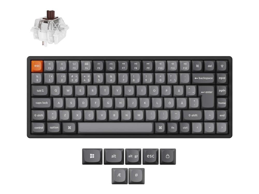 Keychron K2 MAX - Näppäimistö - QMK , mekaaninen - 75% - taustavalaistu - langaton - 2,4 GHz, Bluetooth 5.1, USB-C - QWERTY - pohjoismainen - näppäinkytkin: Keychron Super Brown - musta