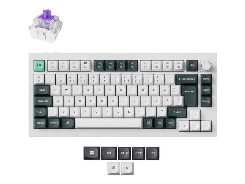 Keychron Q1 HE - Näppäimistö - QMK räätälöity, täysin koottu painike - 75% - taustavalaistu - langaton - 2,4 GHz, USB, Bluetooth 5.1, USB-C - QWERTY - pohjoismainen - näppäinkytkin: Gateron Double-Rail Nebula (hot-swappable) - valkoinen kuori