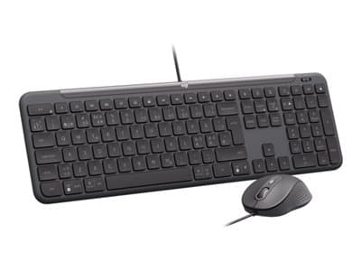 Logitech 920-013347, Langallinen, USB, Näppäimen saksikytkin, QWERTY, Grafiitti, Sisältää hiiren
