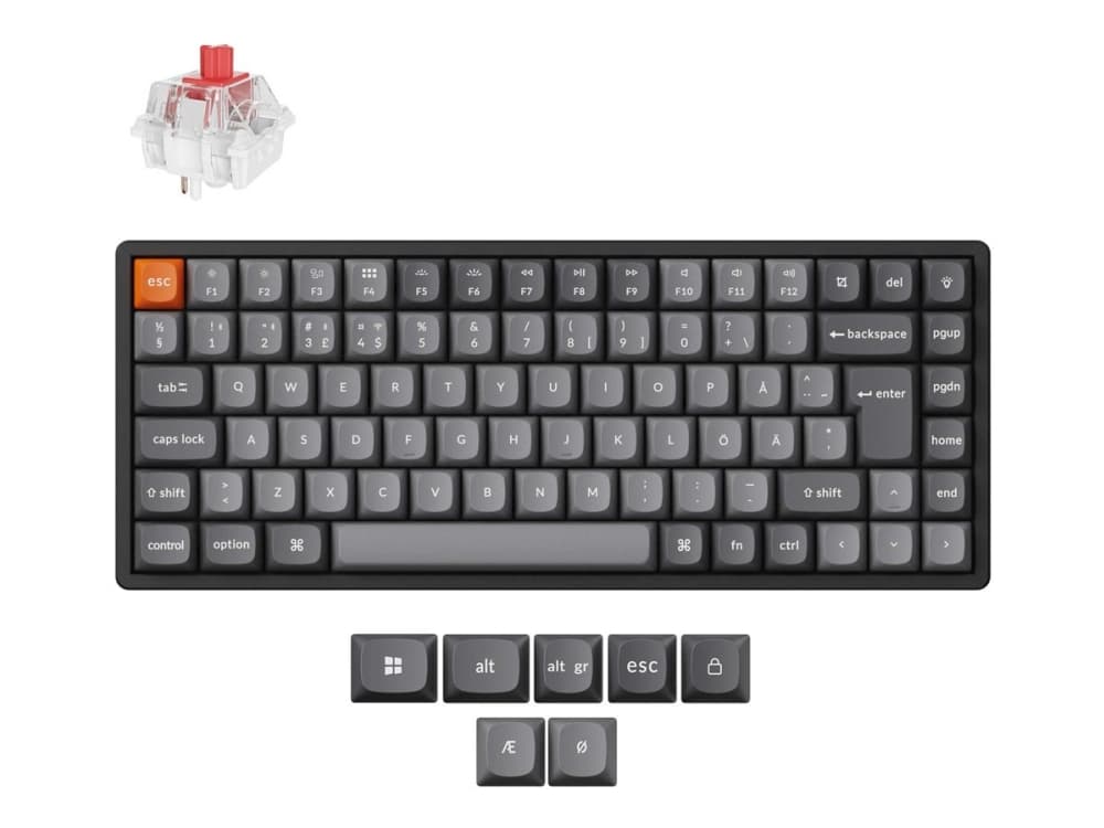 Keychron K2 MAX - Näppäimistö - QMK , mekaaninen - 75% - taustavalaistu - langaton - 2,4 GHz, Bluetooth 5.1, USB - QWERTY - pohjoismainen - näppäinkytkin: Keychron Super Red - musta