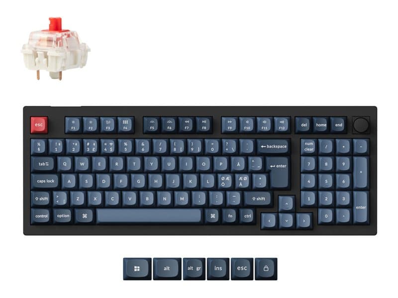 Keychron V5 Max - Näppäimistö - QMK, mukautettu mekaaninen, ISO-asettelumallisto - nupilla - taustavalaistu - langaton - USB-C, 2,4 GHz, Bluetooth 5.1 - QWERTY - pohjoismainen - näppäinkytkin: Gateron Jupiter Red (Hot-swappable) - hiilimusta - hiilenmusta