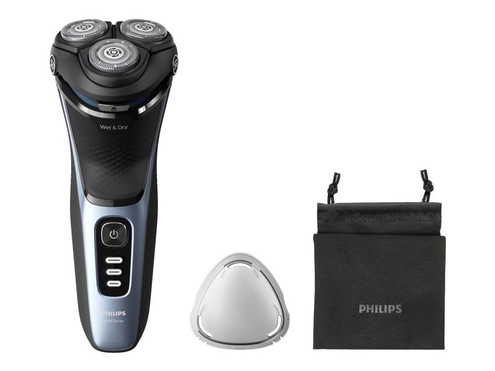 Philips Shaver 3000 Series S3243/12 Sähköparranajokone märkä- ja kuiva-ajoon, Parranajokone kääntyvällä päällä, Musta, Sininen, Akku, Litiumioni (Li-Ion), 60 min, 1 h