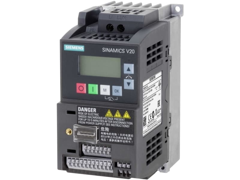 SINAMICS V20 1AC200-240V -10/+10% 47-63HZ nimellisvirta 0,55KW, koko: FSAB 68x142x128(WXHXD), integroitu