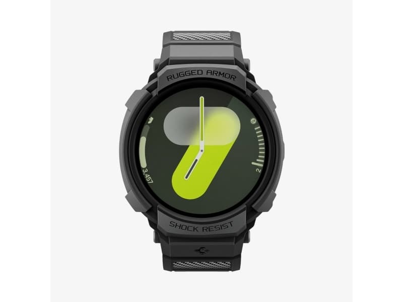 Spigen Rugged Armor Pro, Kotelo + hihna, Älykello, musta, Samsung, Watch 8 (44mm), Termoplastinen polyuretaani (TPU)