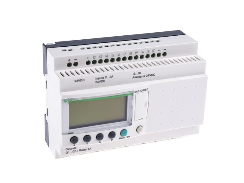 Zelio Logic SR2 Kompakti älykäs rele / ohjelmoitava ohjain 20 I/O:ta, 24 V DC, LCD-näytöllä, SR2A201BD, SR2A201BD