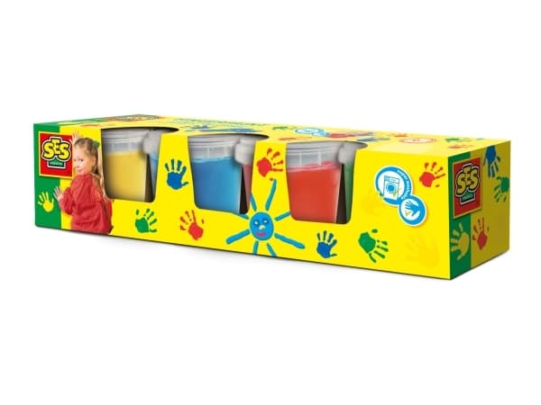 SES Creative Washable Finger Paints (Pack of 4), Sininen, Vihreä, Punainen, Keltainen, Myrkytön, Pestävä, Gluteeniton, 145 ml