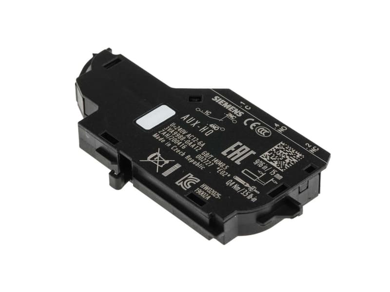 Siemens 3VA9988-0AA12 apukytkin 1 kpl 1 x vaihtokosketin Asetusalue (virta): 6 A (max) Kytkentäjännite (max): 240 V/AC (L x K x S) 7 x 56 x 30 mm