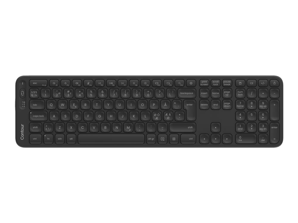 Contour Design Contour Balance täysikokoinen näppäimistö, langaton, pohjoismainen, Täysikokoinen (100 %), Langaton, RF Wireless + Bluetooth, Näppäimen saksikytkin, QWERTY, musta