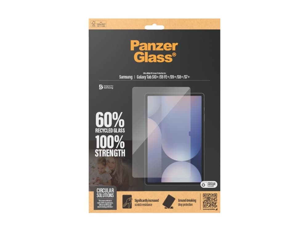 PanzerGlass ® Screen Protector Samsung Galaxy Tab S7+ | S8+ | S9+ | S9 FE+ | S10+ | Ultra-Wide Fit, Samsung, Samsung - Galaxy Tab S7+, Samsung - Galaxy Tab S8+, Samsung - Galaxy Tab S9+, Samsung - Galaxy Tab..., Asennus kuivana, Naarmuuntumisenkestävä, Iskunkestävä, Läpinäkyvä, 1 kpl
