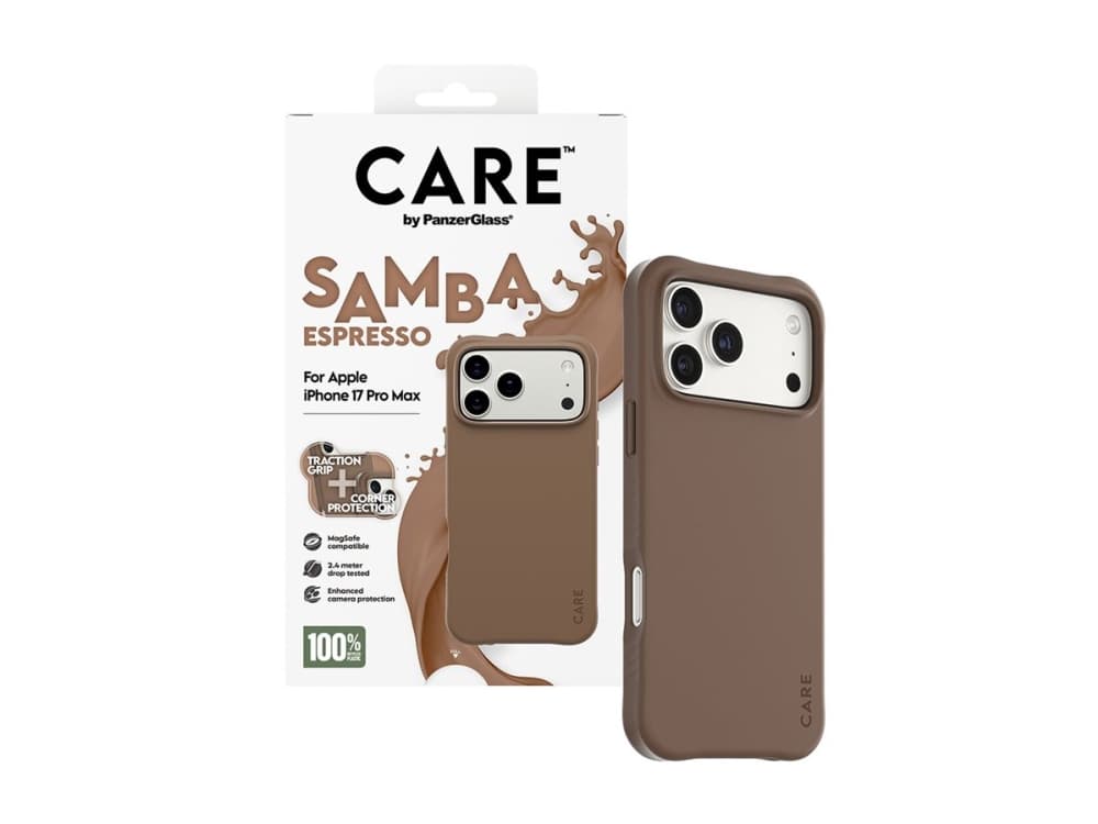 PanzerGlass CARE™ by ® Samba Case Espresso w. MagSafe iPhone 17 Pro Max, Suojus, Apple, Apple - iPhone 17 Pro Max, Ruskea