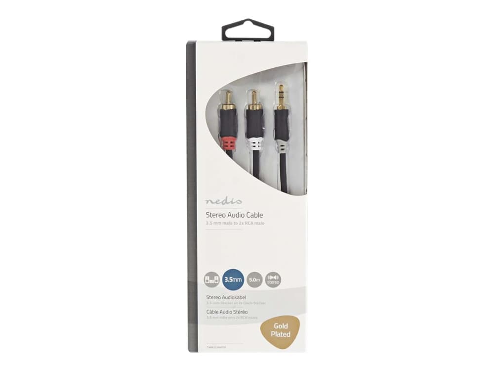 Nedis - Audiokapeli - mini-phone stereo 3.5 mm han til RCA han - 5 m - antracit (sort) - rund