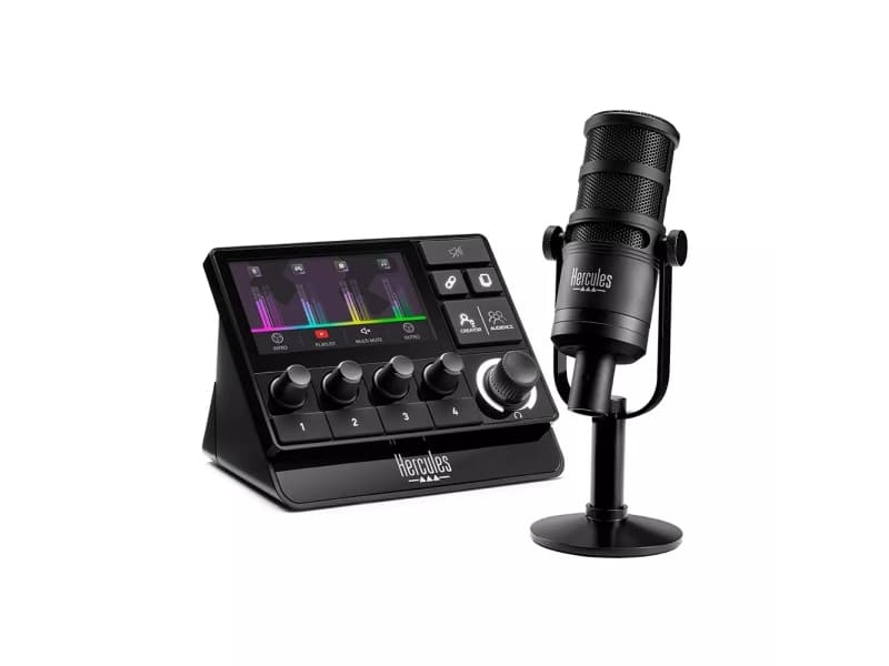 Hercules Stream Essentials Kit, Pöytämikrofoni, Yksisuuntainen/Kardioidi, 50 - 18000 Hz, -56 dB, 350 O, 79 x 207 x 53 mm