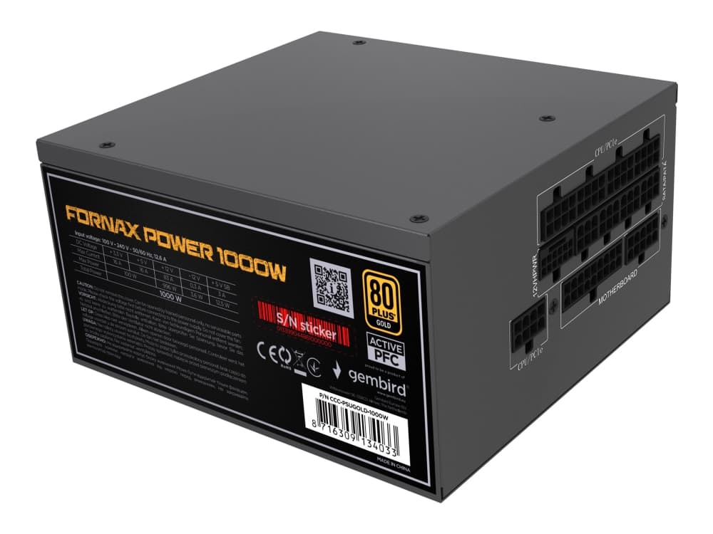 Fornax Power 1000W tietokonevirtalähde aktiivinen PFC tuuletin 12 cm 80+Kultainen