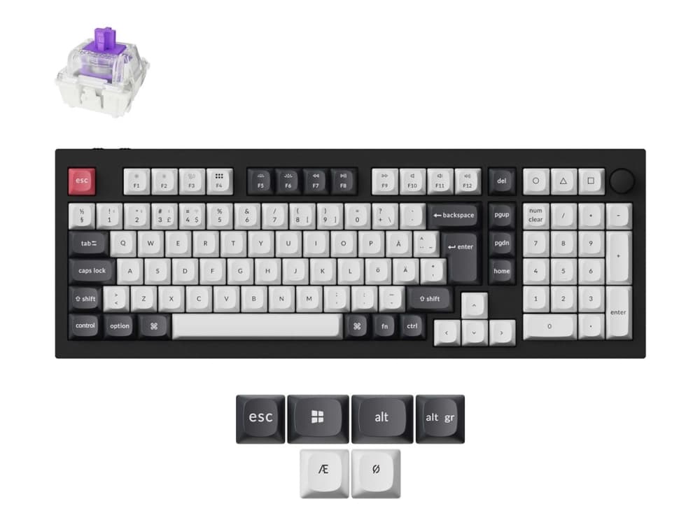 Keychron Q5 HE - Näppäimistö - QMK räätälöity, täysin koottu painike - 96% - taustavalaistu - langaton - USB, 2.4 GHz, Bluetooth 5.2 - QWERTY - pohjoismainen - näppäinkytkin: Gateron Double-Rail Magnetic Nebula(Hot-swapable) - hiilimusta - hiilimusta