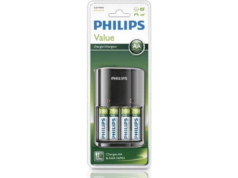 Philips MultiLife-akkulaturi SCB1490NB/12, nikkeli-metallihydridi (NiMH), AA, AAA, paristot sisältyvät toimitukseen